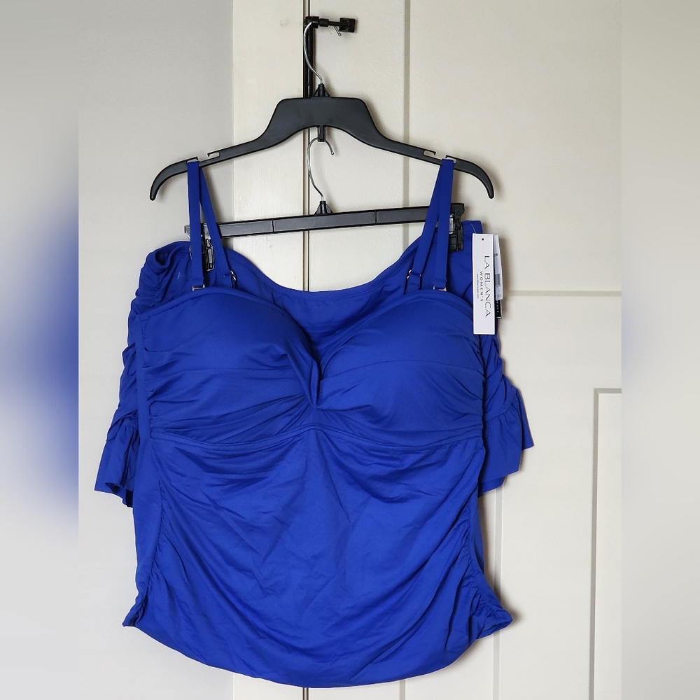 La Blanca Swimsuit Tankini 2 pc Skirt Set W/tummy Control Plus Sz 22W NWT Blue